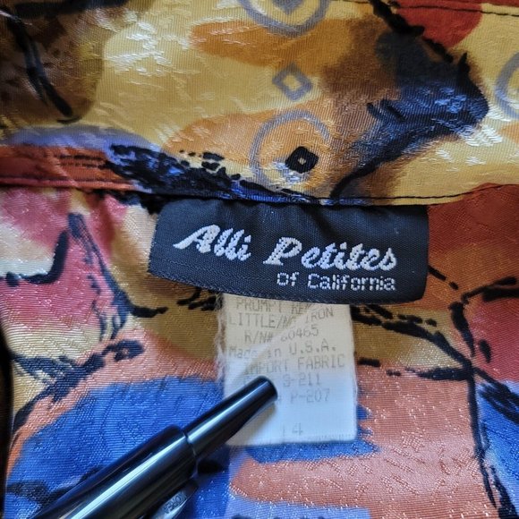 VTG Women's Alli Petites Of Cali Size 14 Golden Floral Button Down Top Jacket - Picture 12 of 12